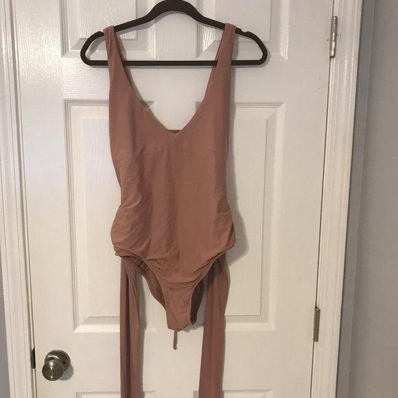 Antoni Melani Swim Suit Dusty Rose Pink Tie Front One Piece  Size 14 - Picture 5 of 9